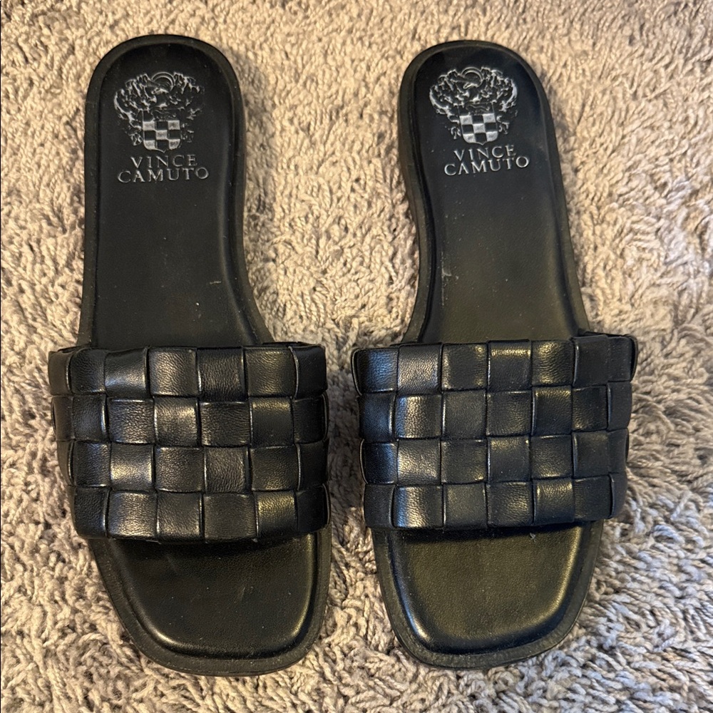 Vince Camuto Black Woven Slide Sandals